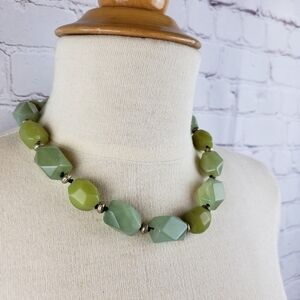 Sigrid Olsen Large Chunky Stone Necklace Green Aqua Lagenlook Artsy Goldtone